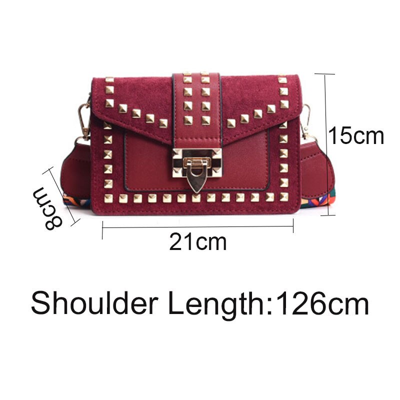 New Wide Shoulder Strap Small Square Bag Fashion Rivet Crossbody Bag Female Bags Messenger Bag Women Satchel - ebowsos