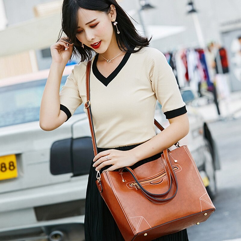 New Women Leather Handbag Shoulder Ladies Purse Messenger Satchel Crossbody Tote Bag Big Capacity Storage Bag - ebowsos