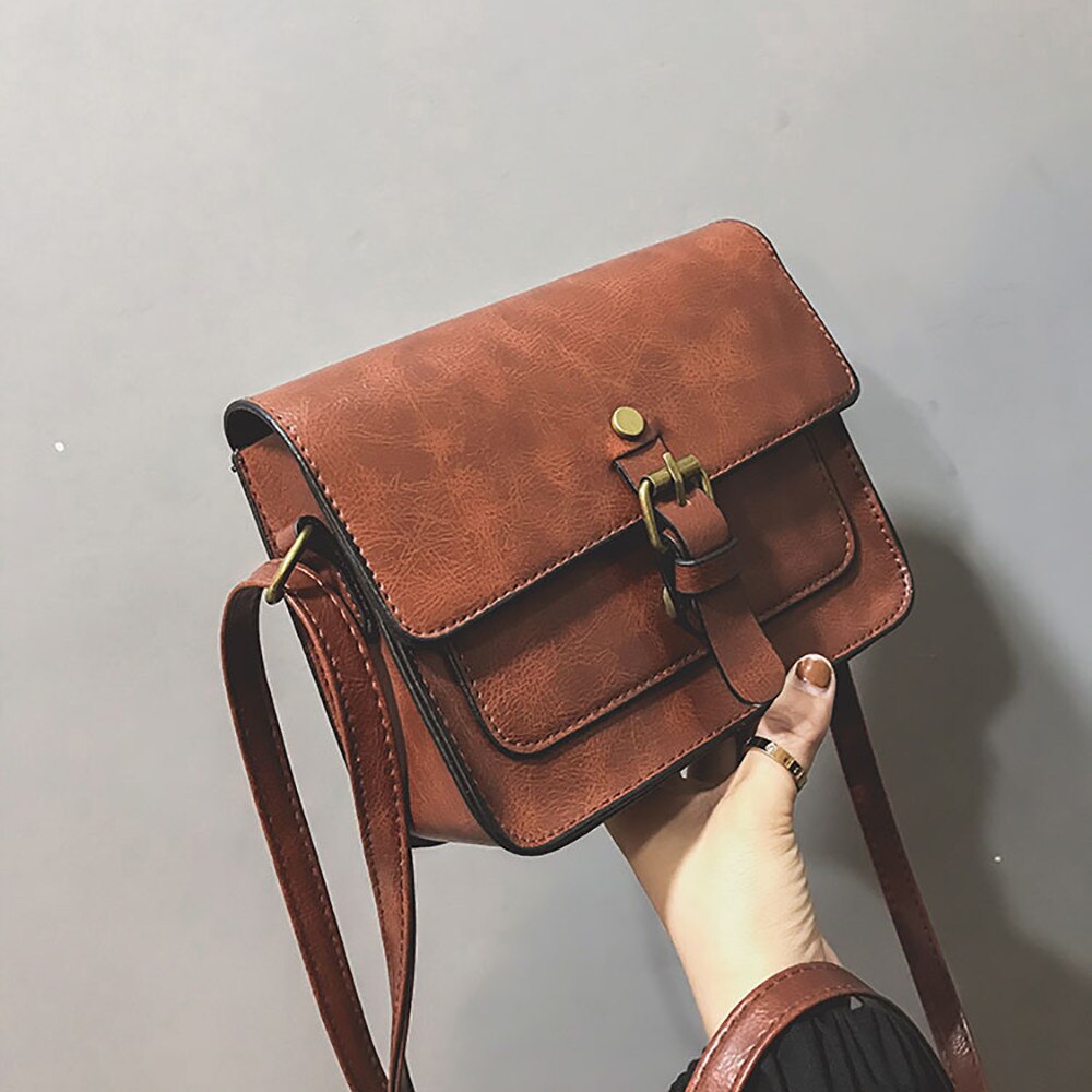 New Women Retro Oil Skin Small Square Bag Belt Pliers Shoulder Messenger Bag Travel Casual Sling Messenger - ebowsos