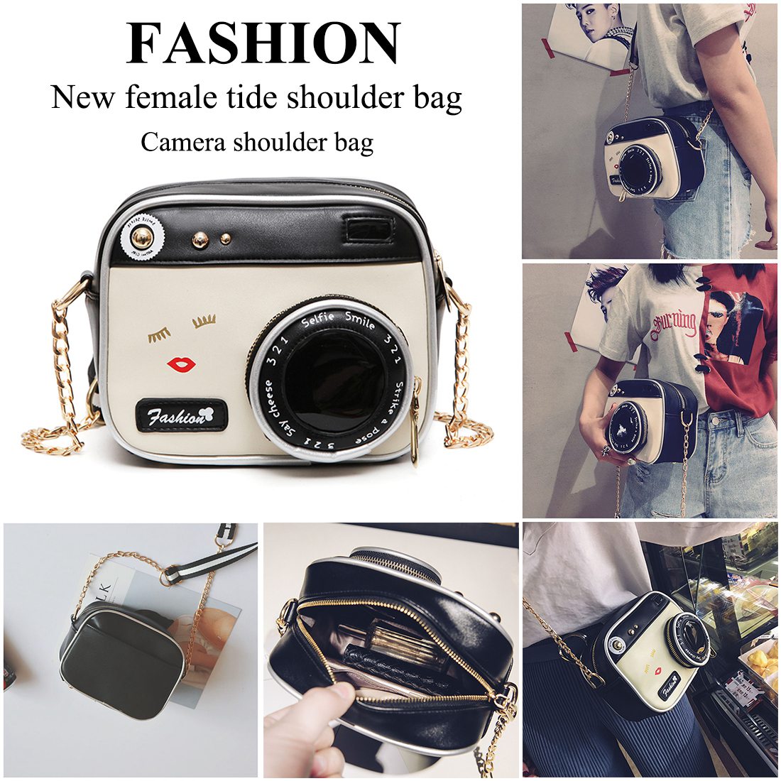 New female tide shoulder bag retro bag fashion camera shoulder bag small party handbag chain Messenger bag - ebowsos