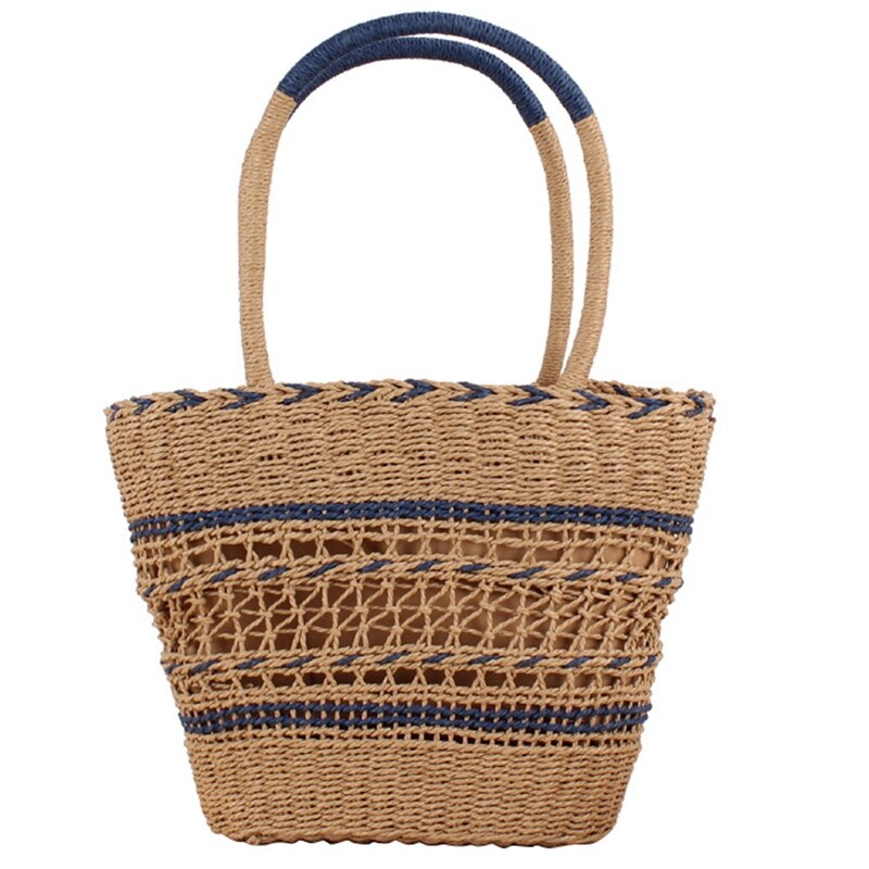 Newest Hot Women Summer Beach Tote Bag Ladies Casual Holiday Wicker Straw Rattan Hollow Out Hand Woven Bags - ebowsos