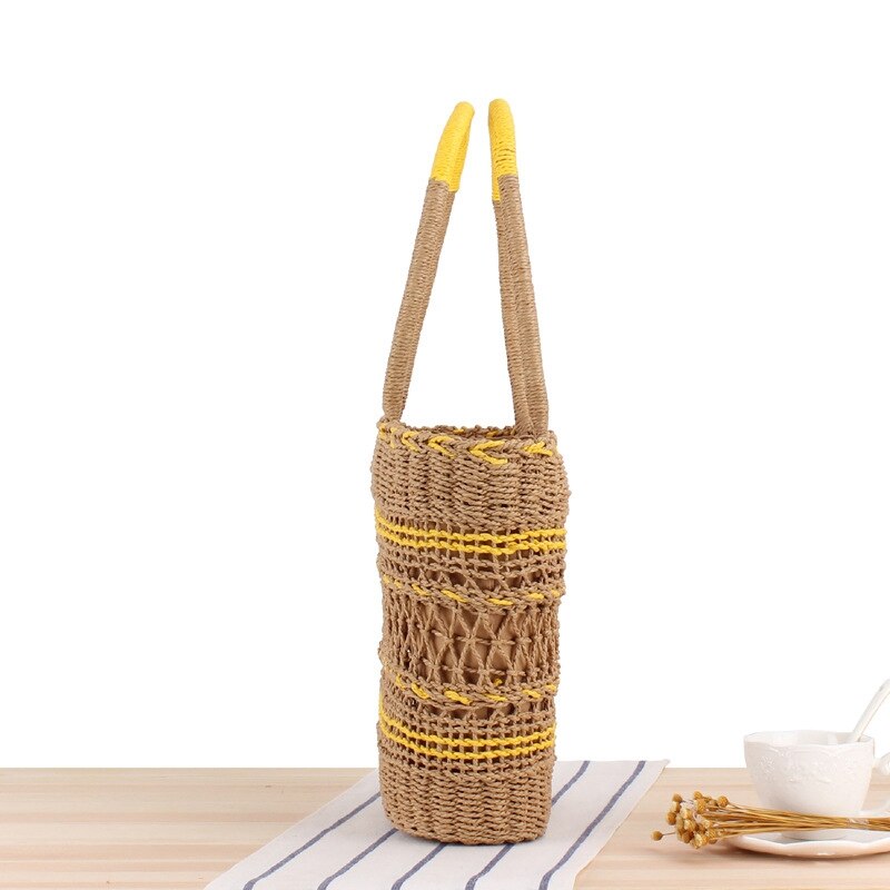 Newest Hot Women Summer Beach Tote Bag Ladies Casual Holiday Wicker Straw Rattan Hollow Out Hand Woven Bags - ebowsos