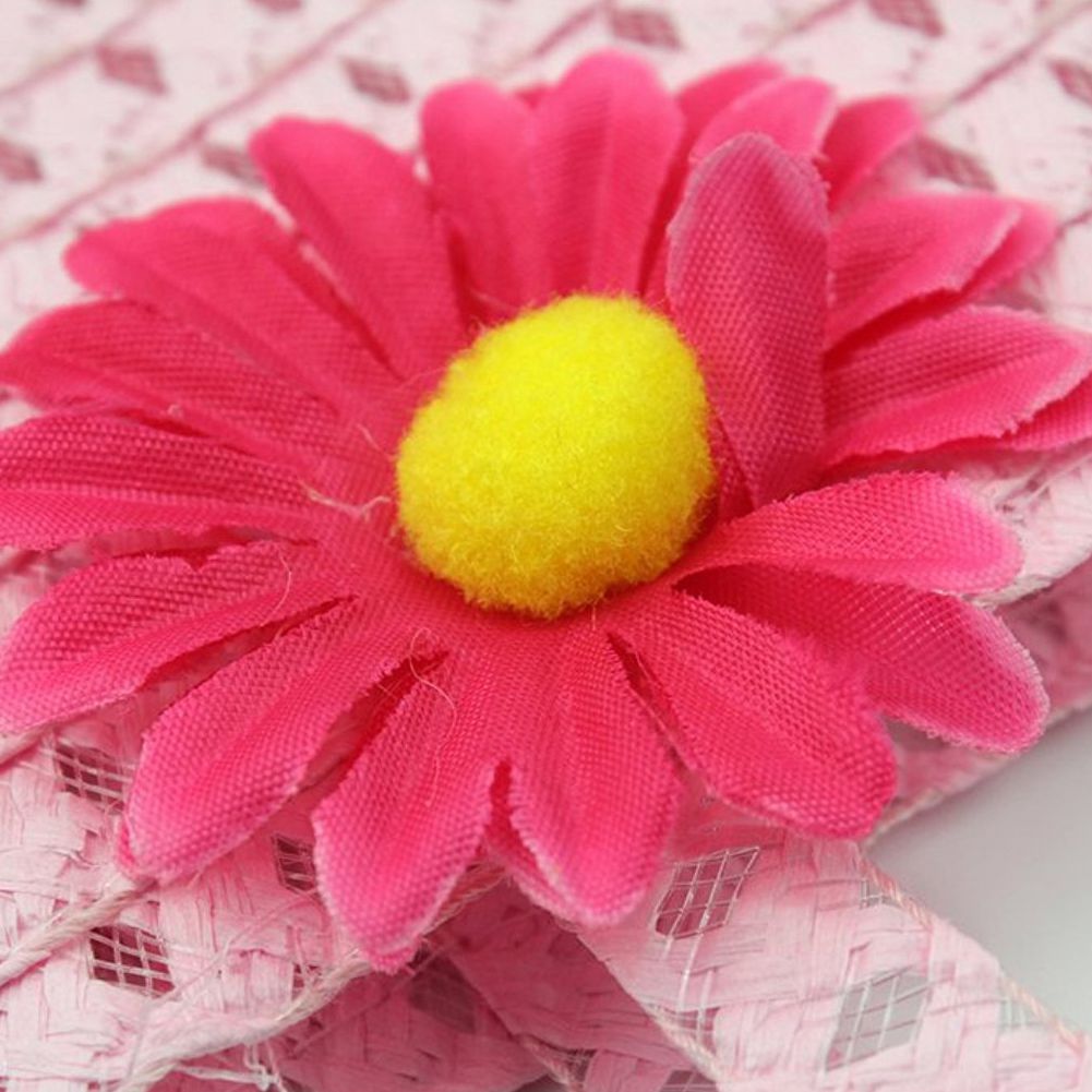 Nice Charm Princess Girl Straw Hat and Flower decoration Handbag (Pink) - ebowsos