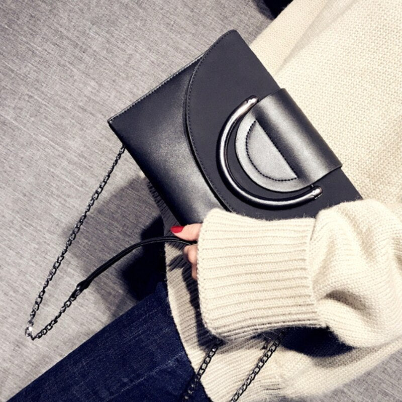 PU Chain Bag Clutch Bag One Shoulder Messenger Bag Korean Personality Fashion Wild Temperament Handbags Woman Fashion Clu - ebowsos