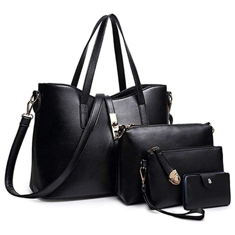 PU Leather Handbag + Fashion Women Shoulder Bag + Wallet + Card 4pcs Set - ebowsos