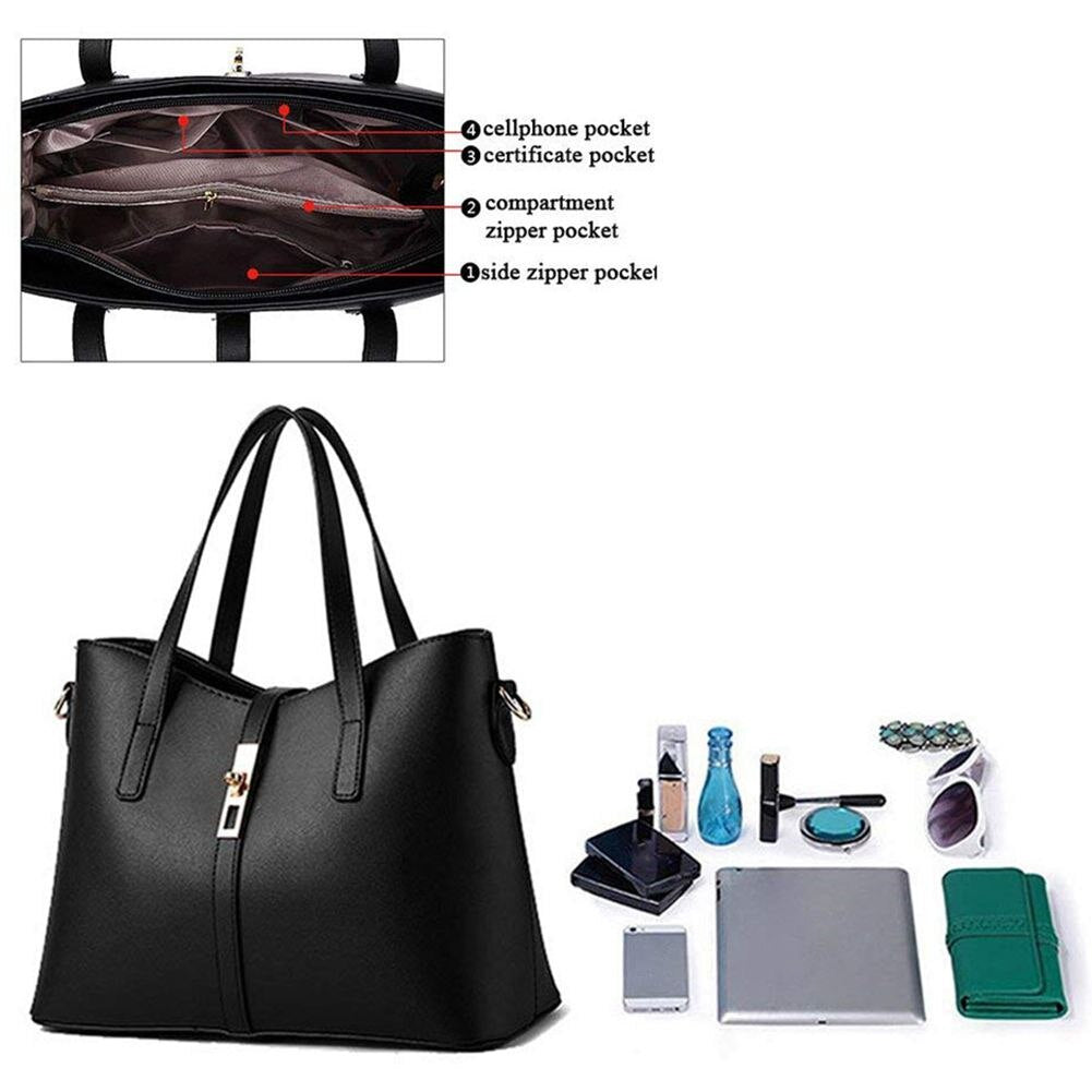 PU Leather Handbag + Fashion Women Shoulder Bag + Wallet + Card 4pcs Set - ebowsos