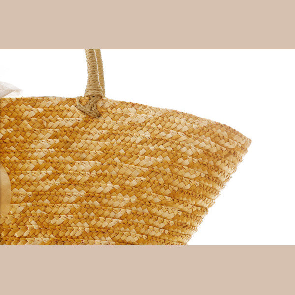 Pastoral Style Woven Straw Beach Bag with Fabulous Silk Flower(Beige) - ebowsos