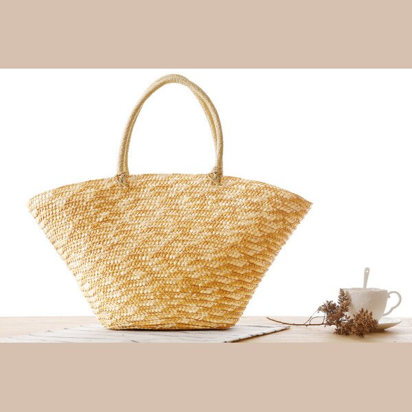 Pastoral Style Woven Straw Beach Bag with Fabulous Silk Flower(Beige) - ebowsos