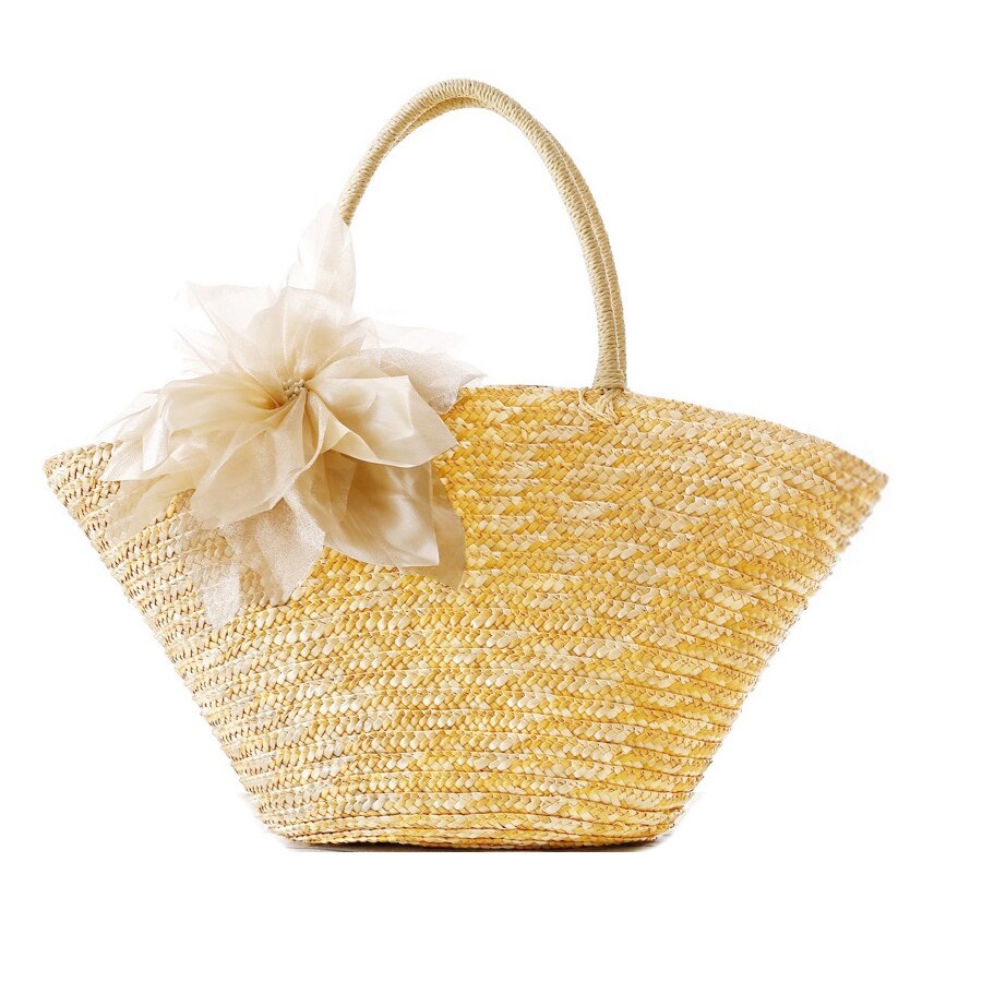 Pastoral Style Woven Straw Beach Bag with Fabulous Silk Flower(Beige) - ebowsos