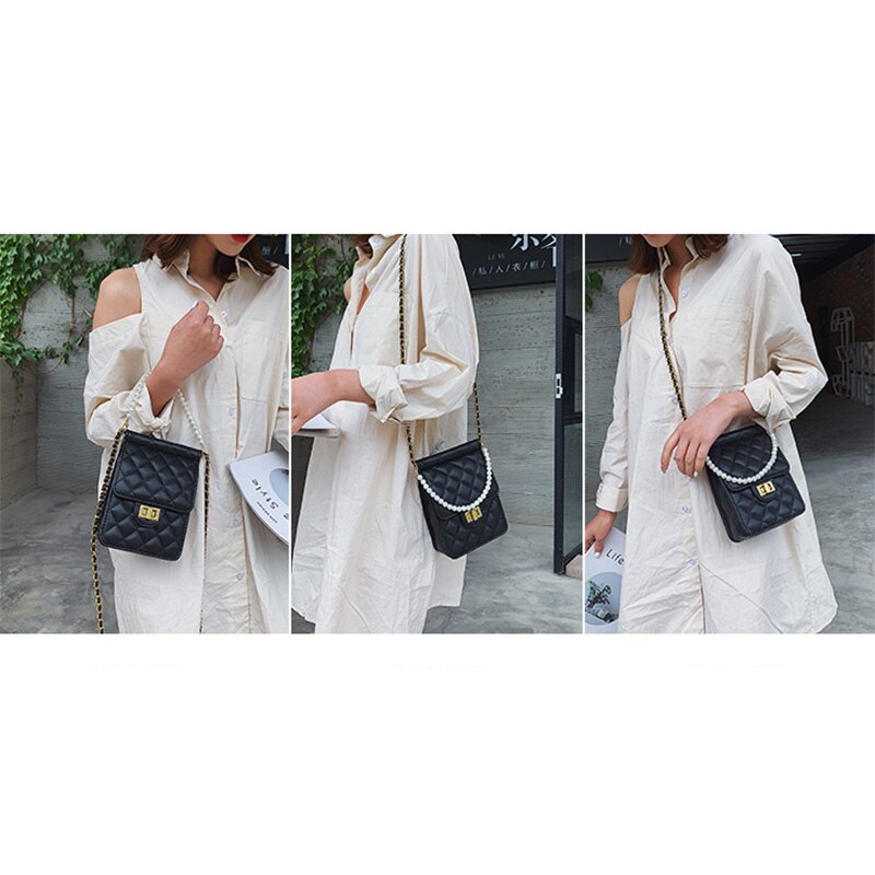 Pearl Belt Bag Crossbody Bags Women Pu Pearl Woman Tote Retro Simple Style Women Elegant Tote Bag - ebowsos