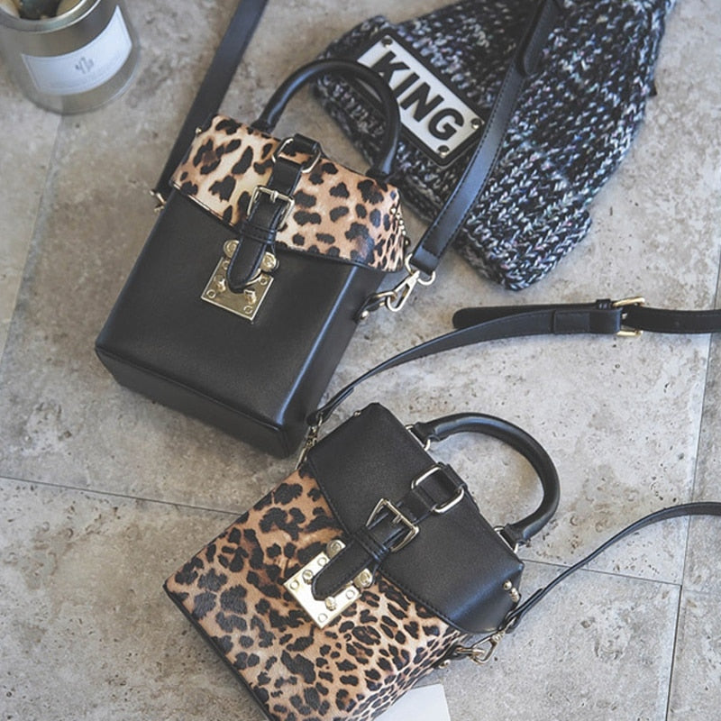 Personalized Box Handbags Mini Cube Design Crossbody Bags For Women Messenger Bags Leopard - ebowsos