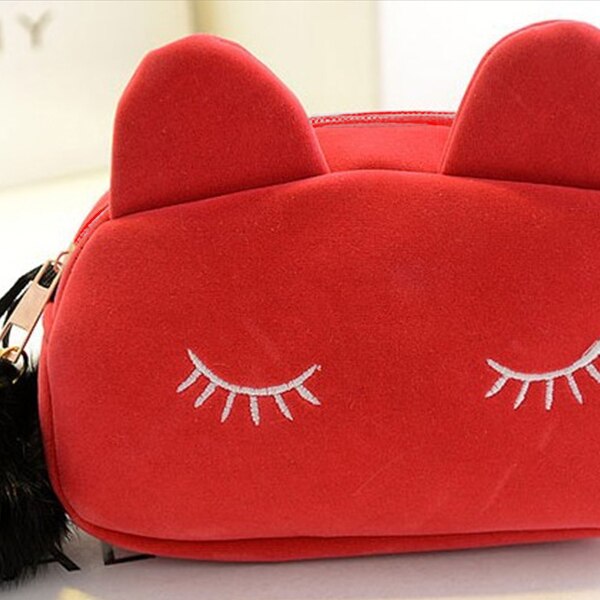 Portable Cartoon Pattern Cosmetic Bag Makeup Bags Pen Pencil Pouch Case Red - ebowsos