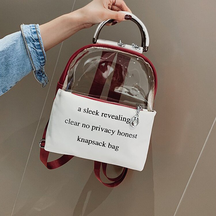 Printing Letter Clear Transparent Backpack Jelly Candy Color Schoolbag For Teenage Girls Leather Women Student Fashion Bo - ebowsos