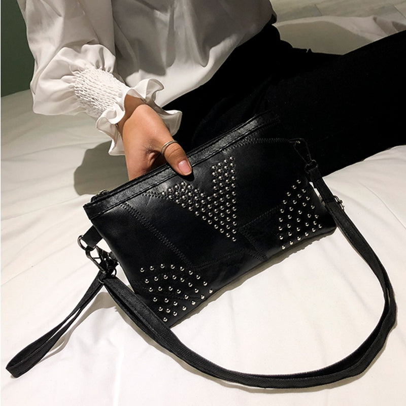 Pu Leather Black Handbags Women Clutch Bag Messenger Bag Leather Shoulder Crossbody Bag Mobile Phone Envelopes Packets - ebowsos