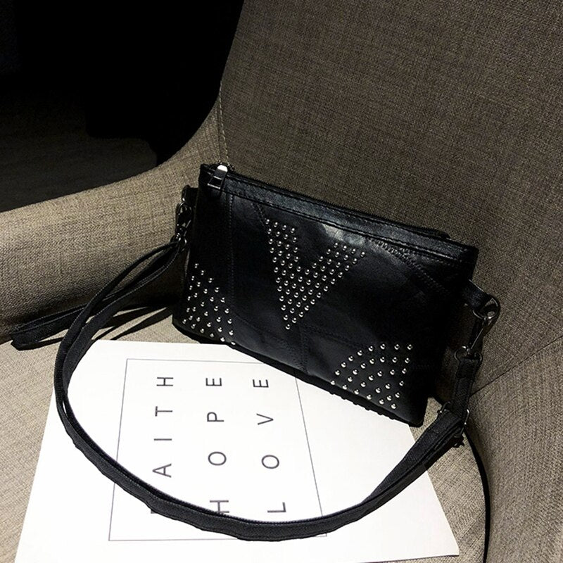 Pu Leather Black Handbags Women Clutch Bag Messenger Bag Leather Shoulder Crossbody Bag Mobile Phone Envelopes Packets - ebowsos
