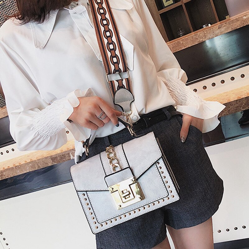 Pu Leather Handbag Women Bags Fashion Small Shoulder Bag Flap Tote Ladies Messenger Bag Female Rivet Chain Crossbody Bag - ebowsos