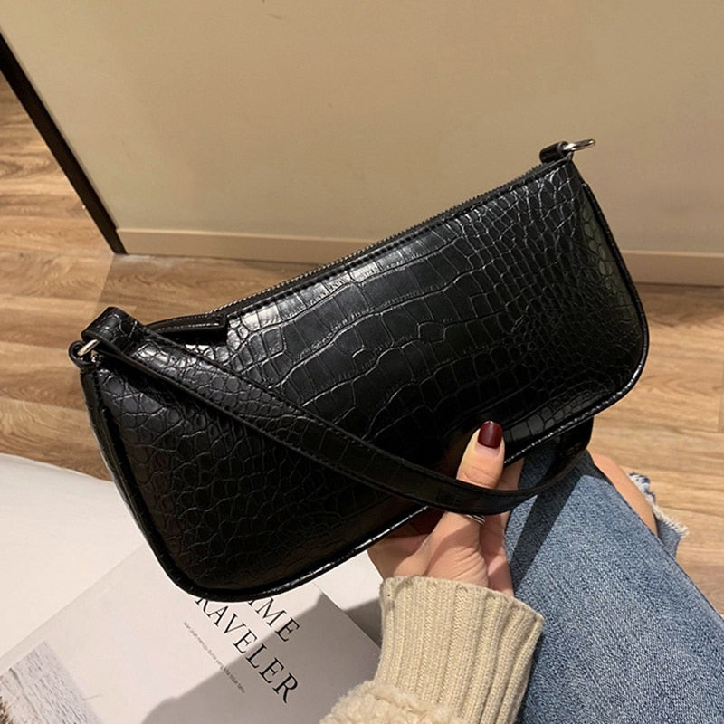 Pu Leather Retro Alligator Pattern Women Messenger Flap Handbags Street Casual Solid Zipper Shoulder Bags - ebowsos