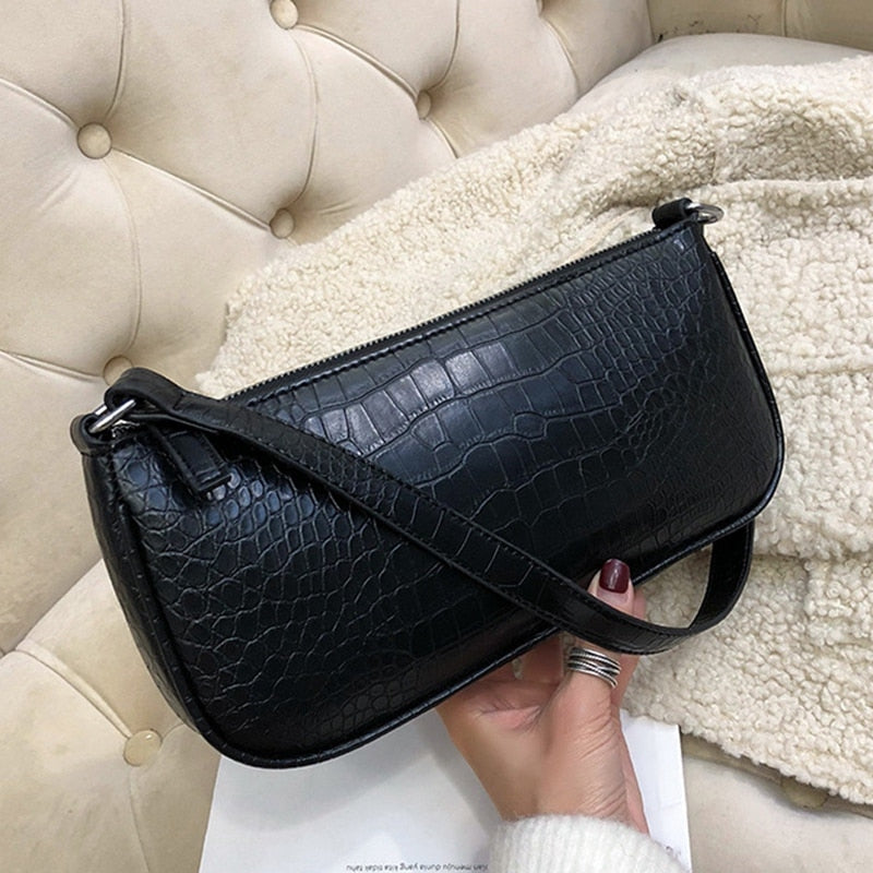 Pu Leather Retro Alligator Pattern Women Messenger Flap Handbags Street Casual Solid Zipper Shoulder Bags - ebowsos