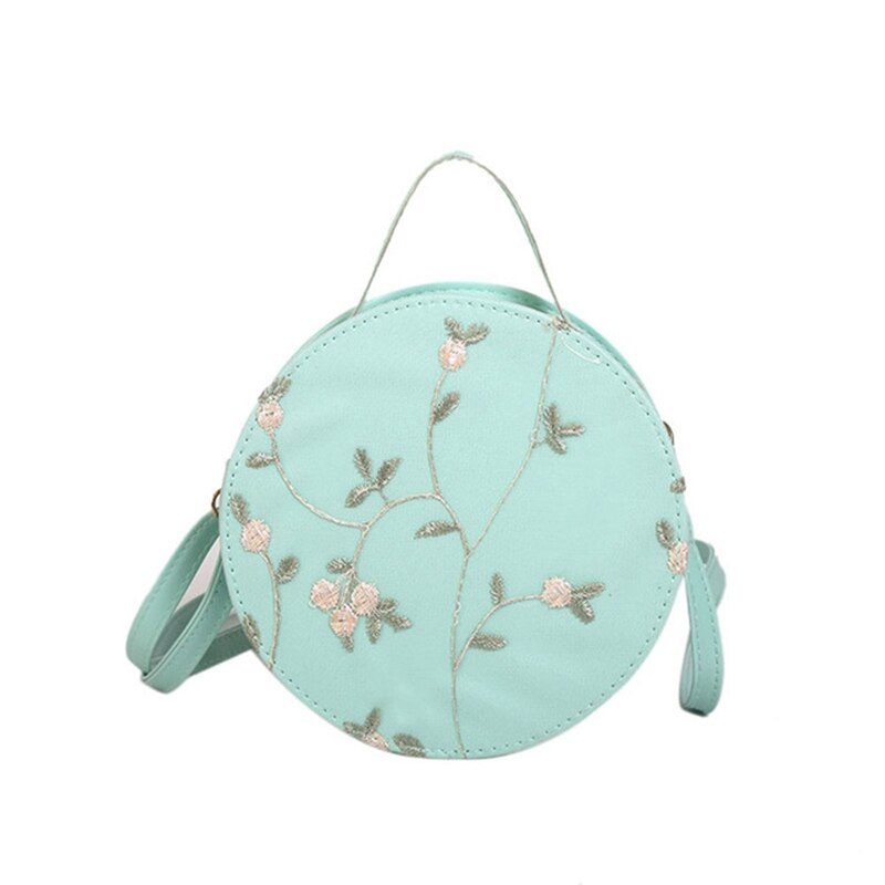 Pu Round Handbag Fashion Small Bag Embroidery Flower Shoulder Bag Ladies Handbag - ebowsos