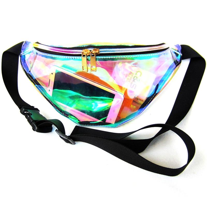 Punk Lady Girl Retro Rainbow Transparent Fanny Pack Bum Women Purse Waist Bag - ebowsos