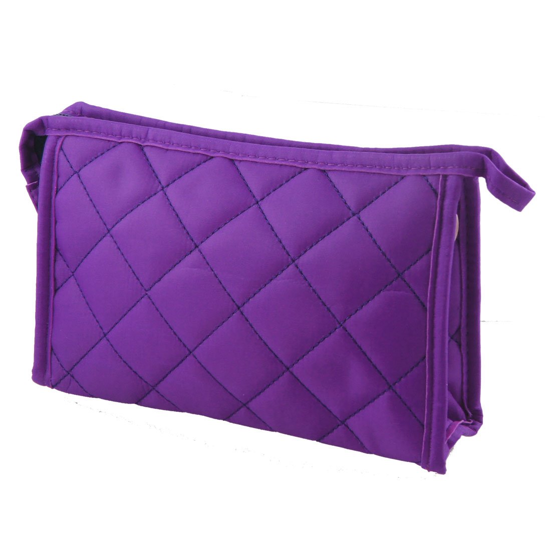 Purple Womens 7.9" Long Grid Pattern Rectangle Travel Case Makeup Zipper Bag - ebowsos