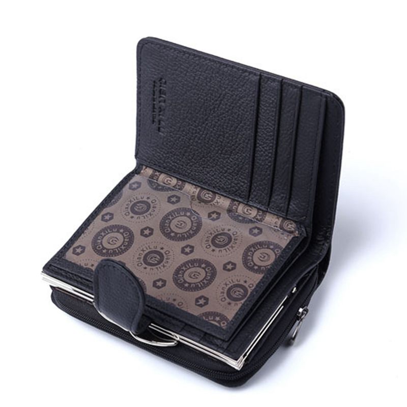 Qian Xi Lu women's wallets Cortex zipper and hasp purses (Black)12.5*8.5*4cm - ebowsos