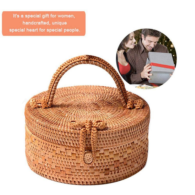 Rattan Bag For Women, Fashion Handmade Wicker Woven Purse Round Rattan Bag Bamboo Rattan Bag For Summer Beach Sea Vacatio - ebowsos