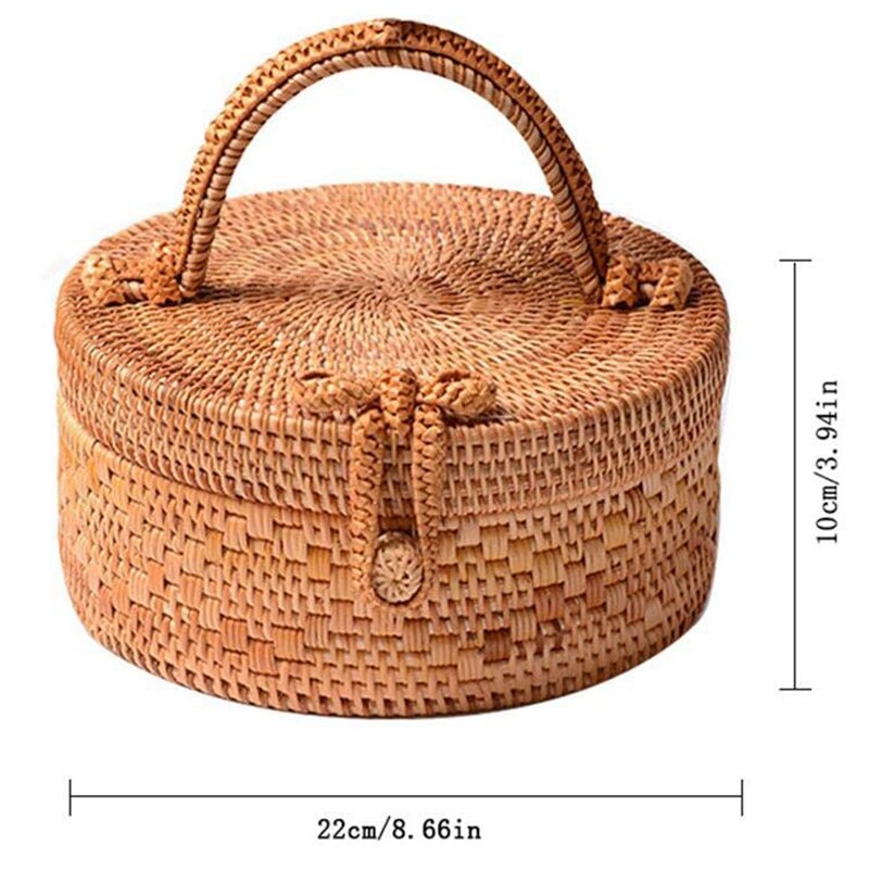 Rattan Bag For Women, Fashion Handmade Wicker Woven Purse Round Rattan Bag Bamboo Rattan Bag For Summer Beach Sea Vacatio - ebowsos