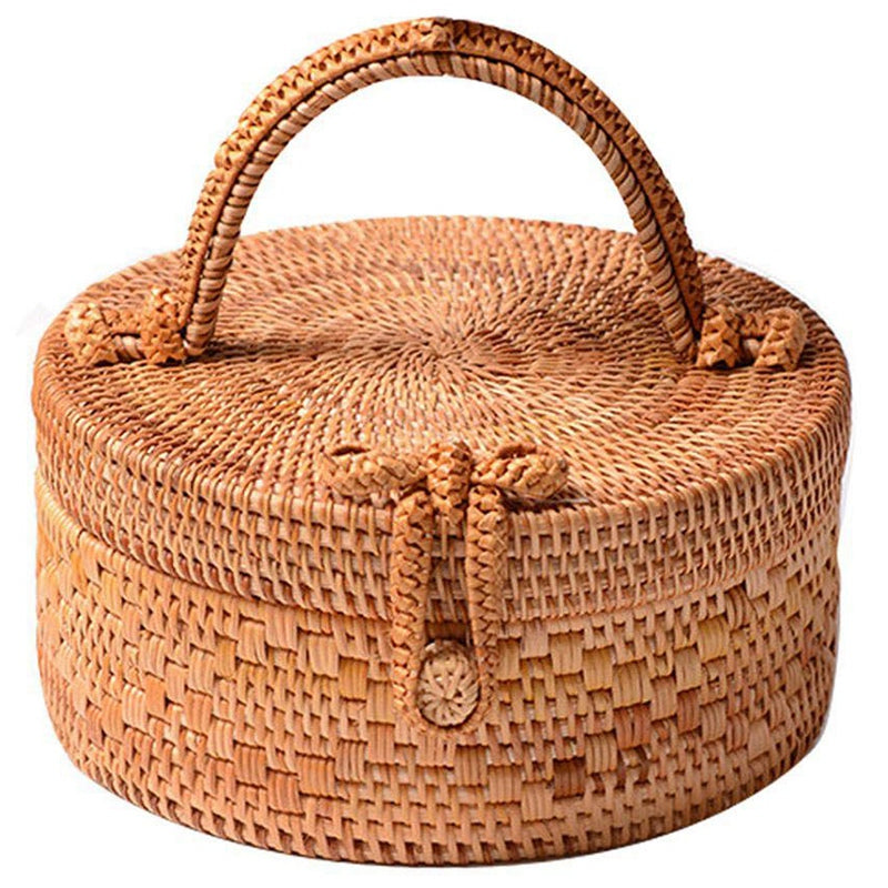 Rattan Bag For Women, Fashion Handmade Wicker Woven Purse Round Rattan Bag Bamboo Rattan Bag For Summer Beach Sea Vacatio - ebowsos