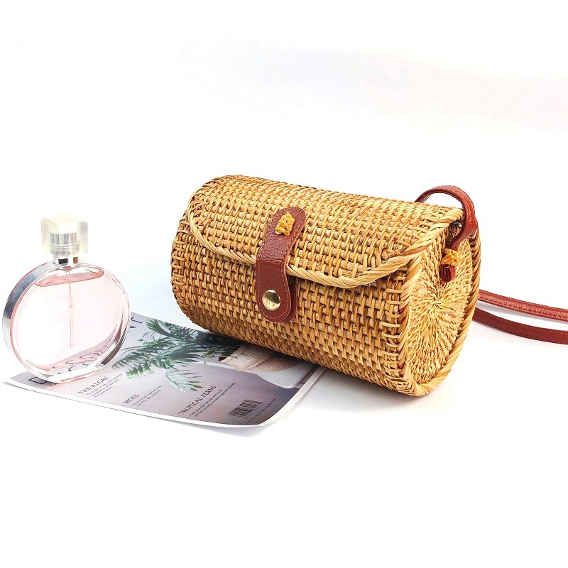 Rattan Bags For Women Handmade Wicker Woven Purse Handbag Circle Boho Bag Bali Color: Adele Ata Grass (Brown) - ebowsos