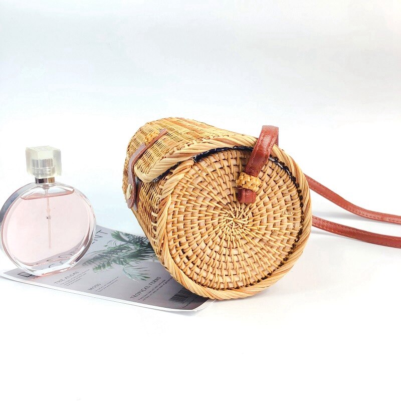 Rattan Bags For Women Handmade Wicker Woven Purse Handbag Circle Boho Bag Bali Color: Adele Ata Grass (Brown) - ebowsos