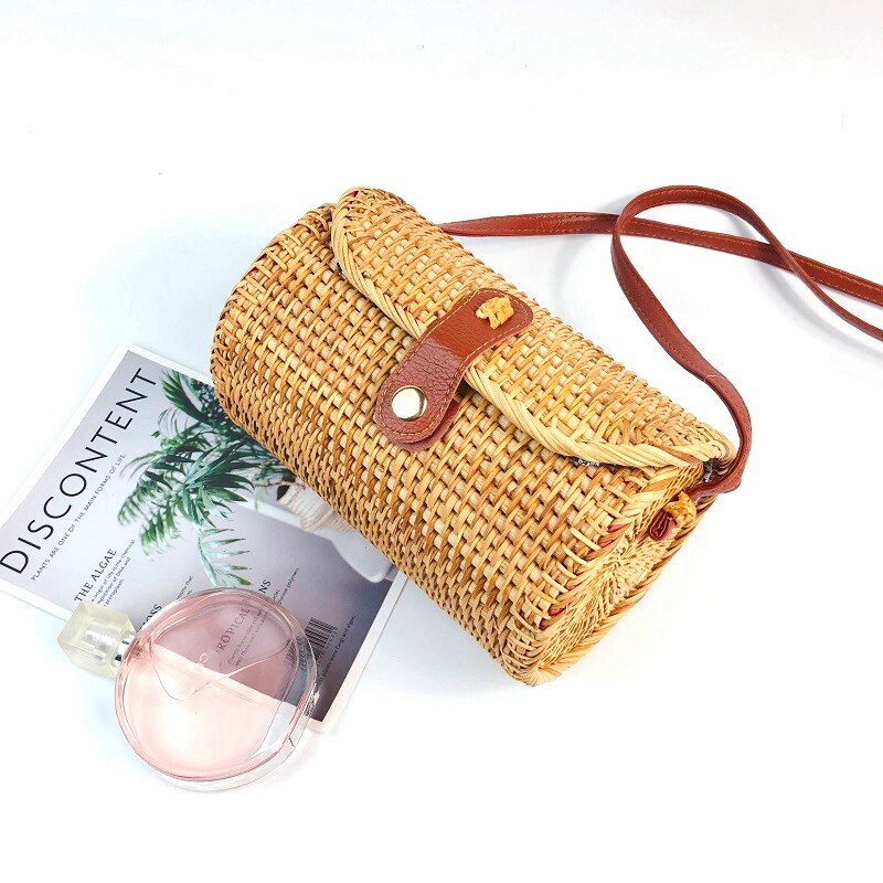 Rattan Bags For Women Handmade Wicker Woven Purse Handbag Circle Boho Bag Bali Color: Adele Ata Grass (Brown) - ebowsos