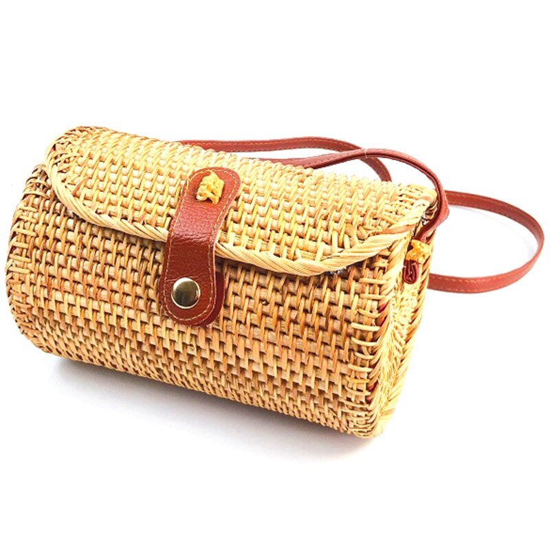 Rattan Bags For Women Handmade Wicker Woven Purse Handbag Circle Boho Bag Bali Color: Adele Ata Grass (Brown) - ebowsos