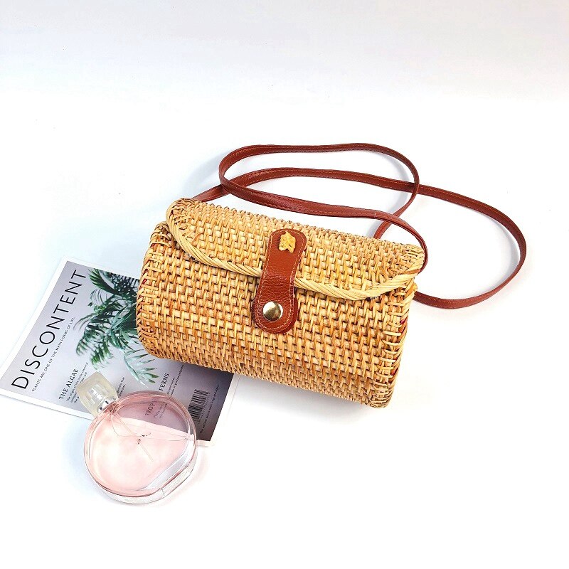 Rattan Bags For Women Handmade Wicker Woven Purse Handbag Circle Boho Bag Bali Color: Adele Ata Grass (Brown) - ebowsos