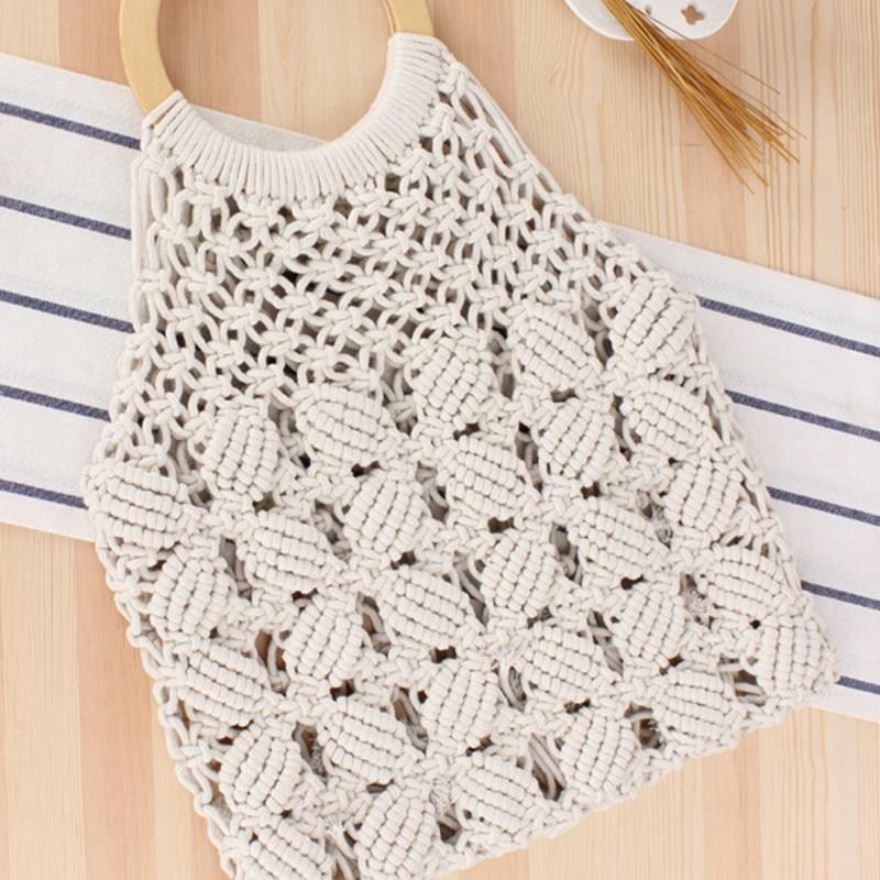 Rattan Cotton Rope Hollow Straw Woven Beach Bag Without Lining Storage Bag Fashion Women'S Totes Fashion Shoulder Bags - ebowsos