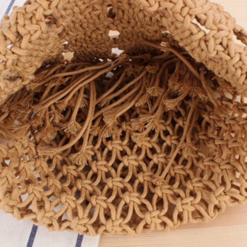 Rattan Cotton Rope Hollow Straw Woven Beach Bag Without Lining Storage Bag Fashion Women'S Totes Fashion Shoulder Bags - ebowsos