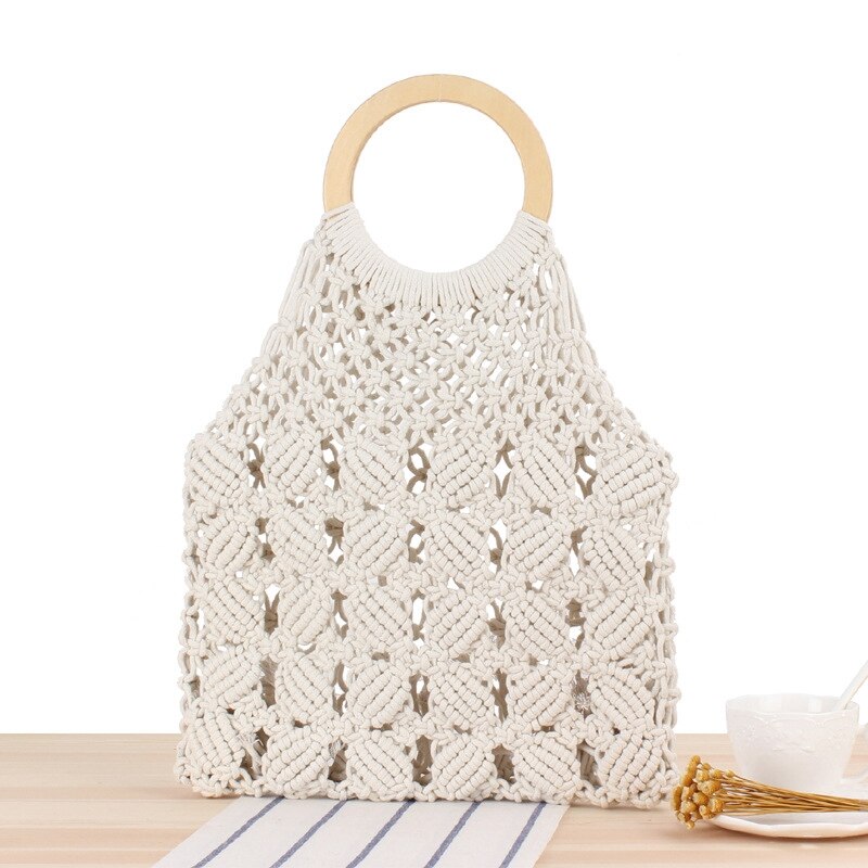 Rattan Cotton Rope Hollow Straw Woven Beach Bag Without Lining Storage Bag Fashion Women'S Totes Fashion Shoulder Bags - ebowsos