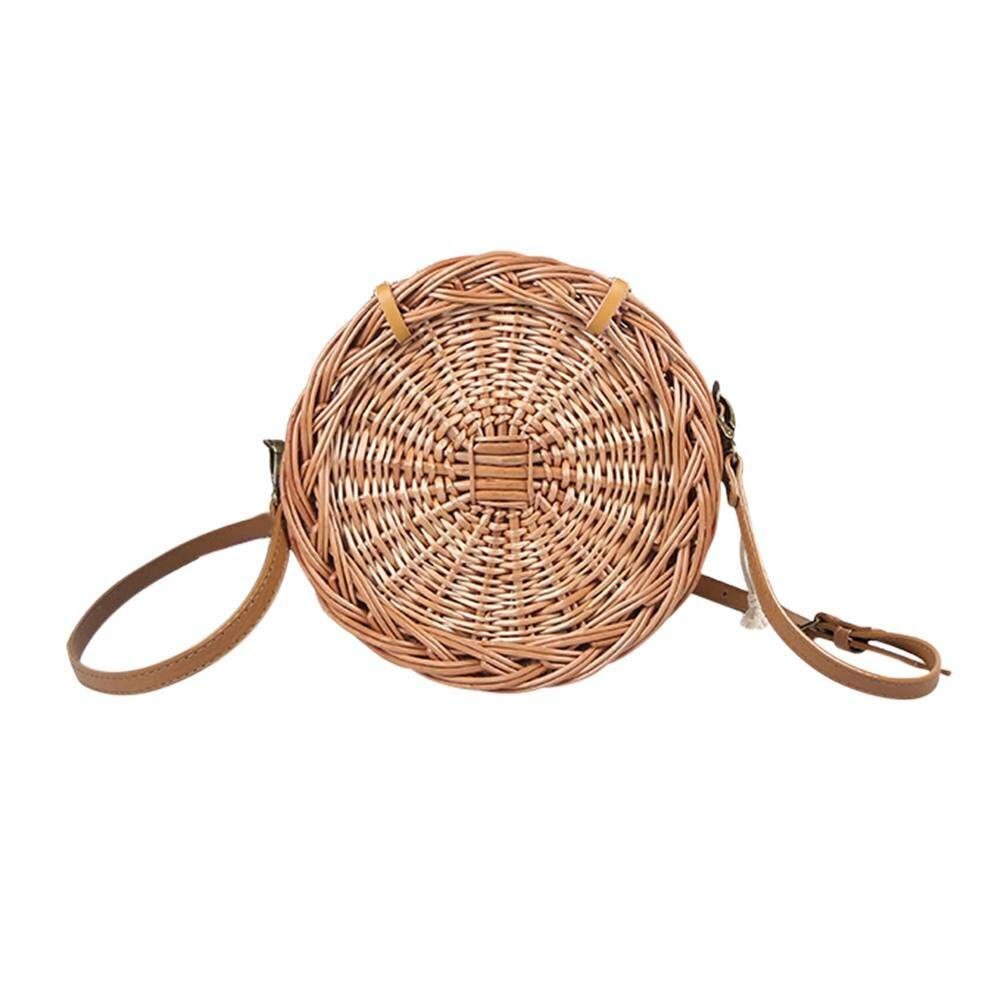 Rattan bag Round bag Round Beach Bag Women Rattan Holiday Travel Wild Handmade Travel Vacation perfect Gift for Women - ebowsos