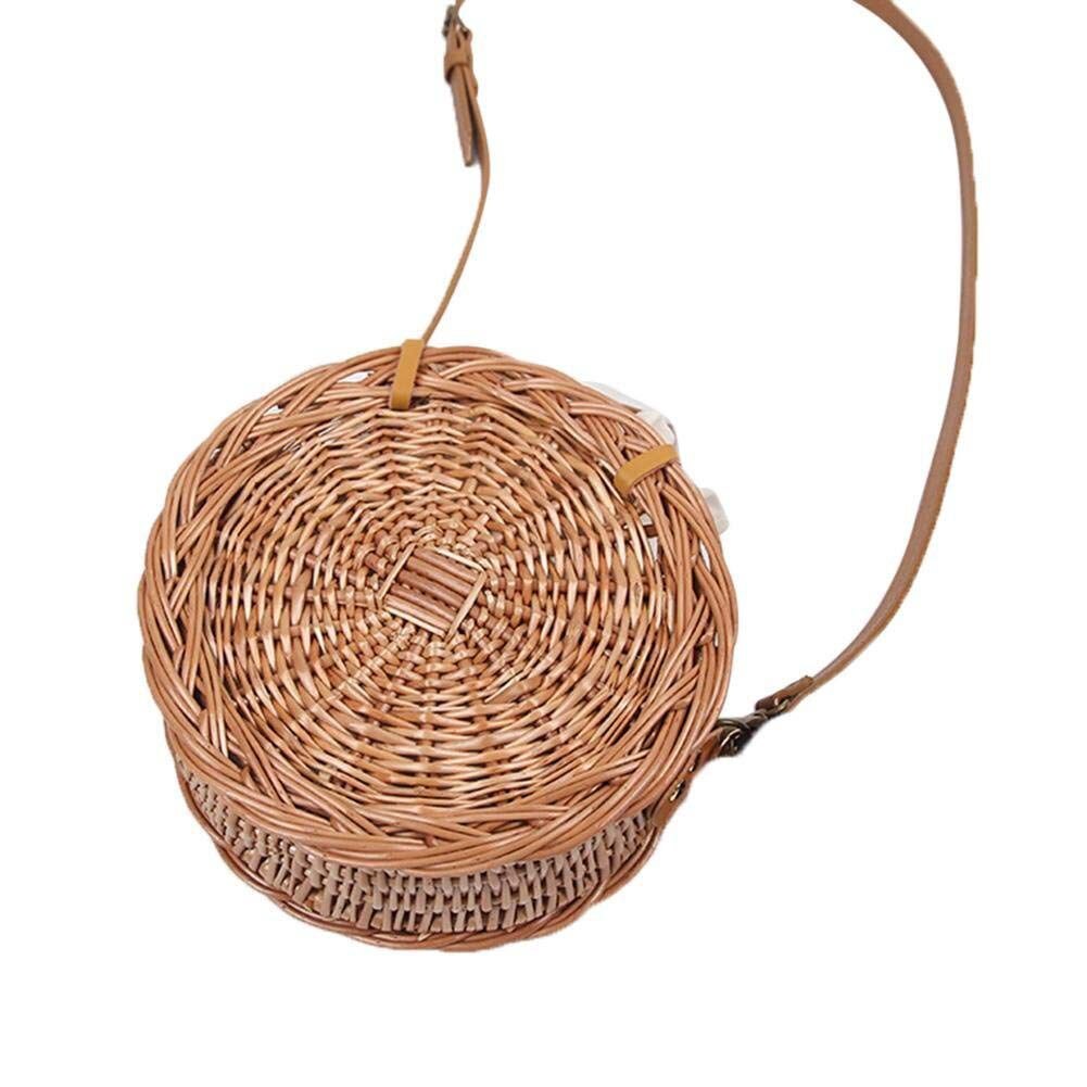 Rattan bag Round bag Round Beach Bag Women Rattan Holiday Travel Wild Handmade Travel Vacation perfect Gift for Women - ebowsos