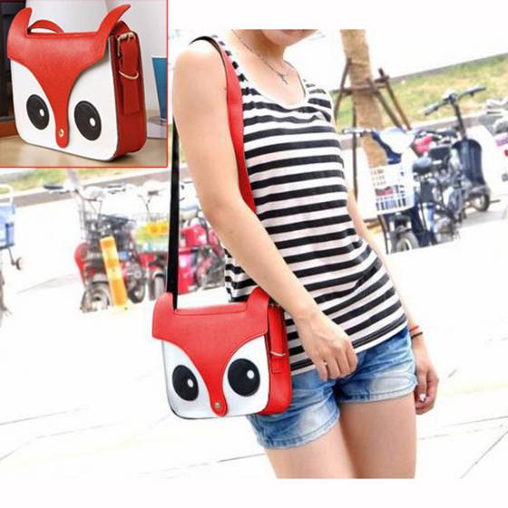 Red Fashion Pu Leather Retro Owl Fox Bag Messenger Crossbody Handbag - ebowsos