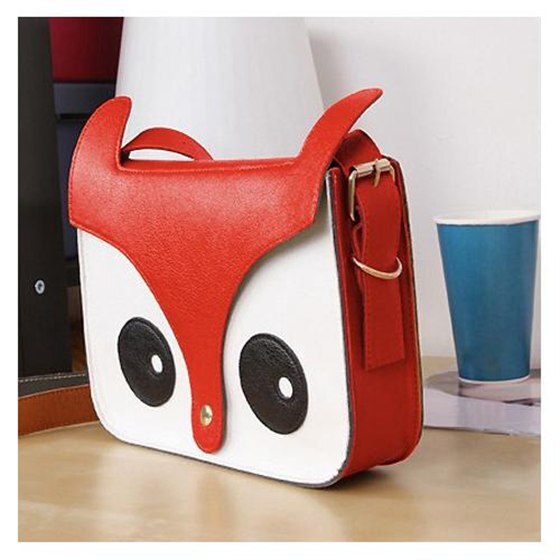 Red Fashion Pu Leather Retro Owl Fox Bag Messenger Crossbody Handbag - ebowsos