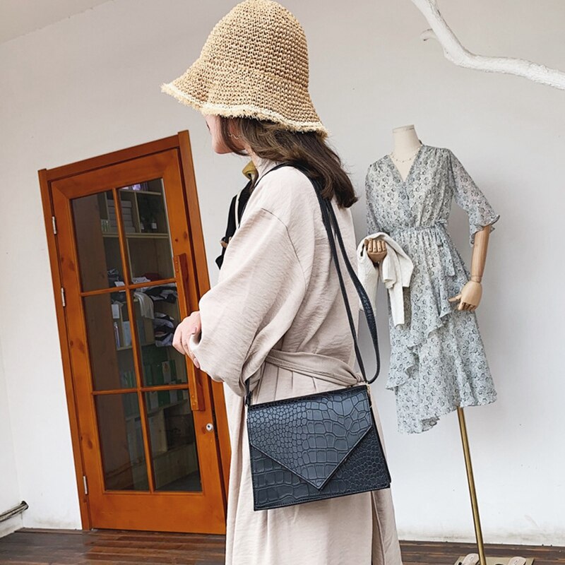 Retro Leather Stone Pattern Shoulder Bag Ladies Fashion Small Crossbody Bag Shoulder Bag Ladies Simple Handbag - ebowsos