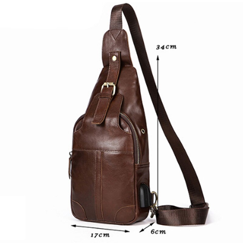 Retro Men'S Leather Men'S Bag Chest Bag Usb Charging Men'S Multi-Function Outdoor Slung Shoulder Bag - ebowsos