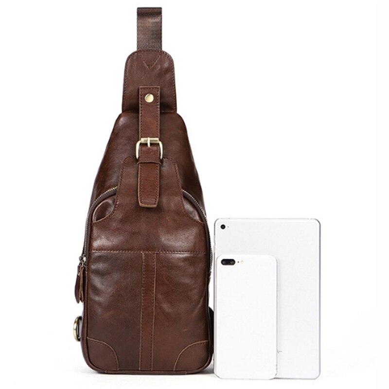 Retro Men'S Leather Men'S Bag Chest Bag Usb Charging Men'S Multi-Function Outdoor Slung Shoulder Bag - ebowsos