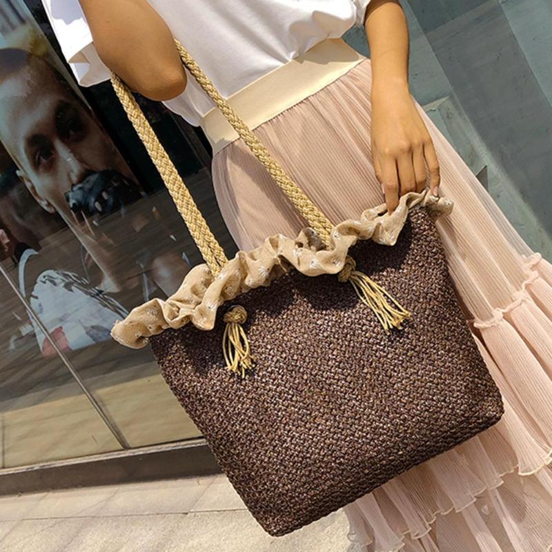 Retro Summer Women Durable Weave Big Beach Bag Shoulder Bag Casual Rattan Straw Bags Bohemia Style Travel Totes Bag - ebowsos