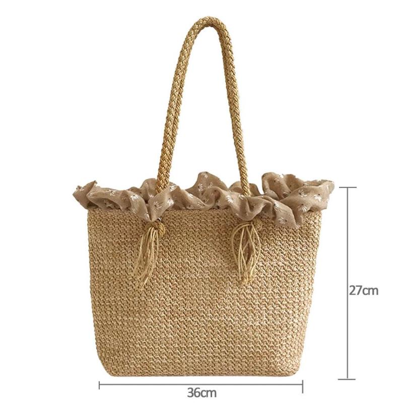 Retro Summer Women Durable Weave Big Beach Bag Shoulder Bag Casual Rattan Straw Bags Bohemia Style Travel Totes Bag - ebowsos