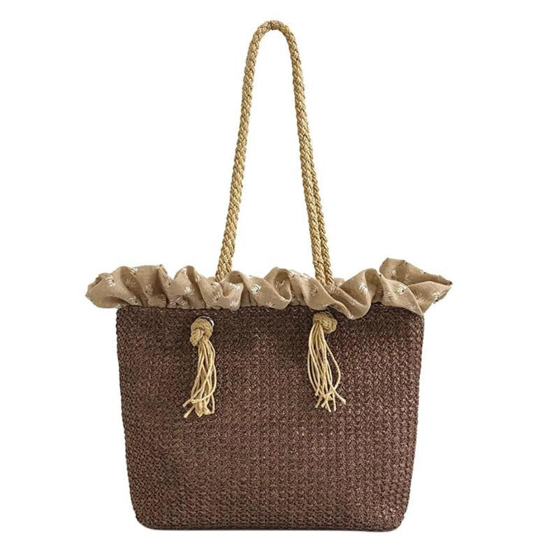 Retro Summer Women Durable Weave Big Beach Bag Shoulder Bag Casual Rattan Straw Bags Bohemia Style Travel Totes Bag - ebowsos