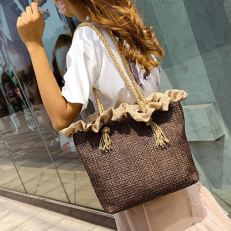 Retro Summer Women Durable Weave Big Beach Bag Shoulder Bag Casual Rattan Straw Bags Bohemia Style Travel Totes Bag - ebowsos