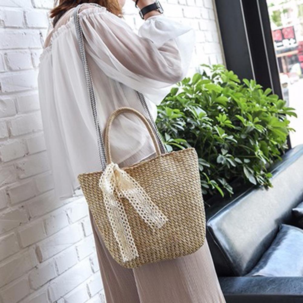 Retro straw bag Woman messenger handbag Girls rattan tote shoulder bag Beach wicker shoulder tote bag - ebowsos