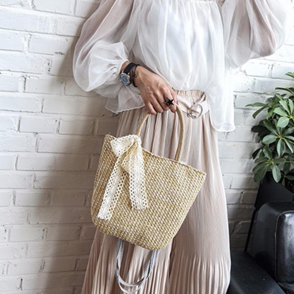 Retro straw bag Woman messenger handbag Girls rattan tote shoulder bag Beach wicker shoulder tote bag - ebowsos